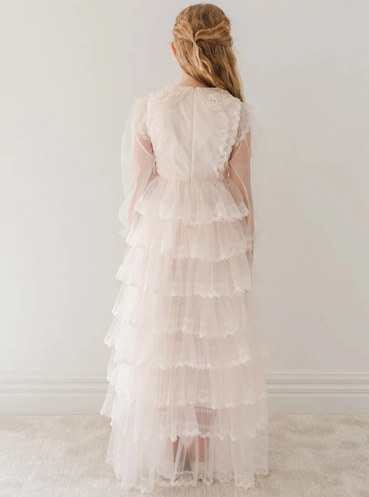 Elegant Petal Tulle Gown with Crochet Collar