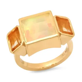 14K YG Ethiopian Opal and Citrine Trilogy Ring