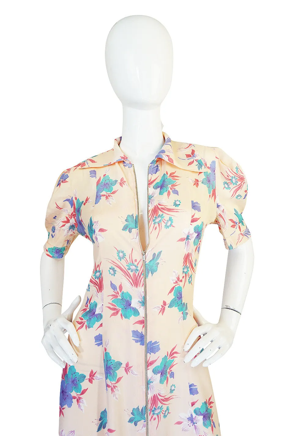 1930s Silky Rayon Floral Print Dress