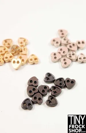 4mm 12" Fashion Doll Super Mini Metal 2 Hole Heart Buttons - Pack of 10 Buttons