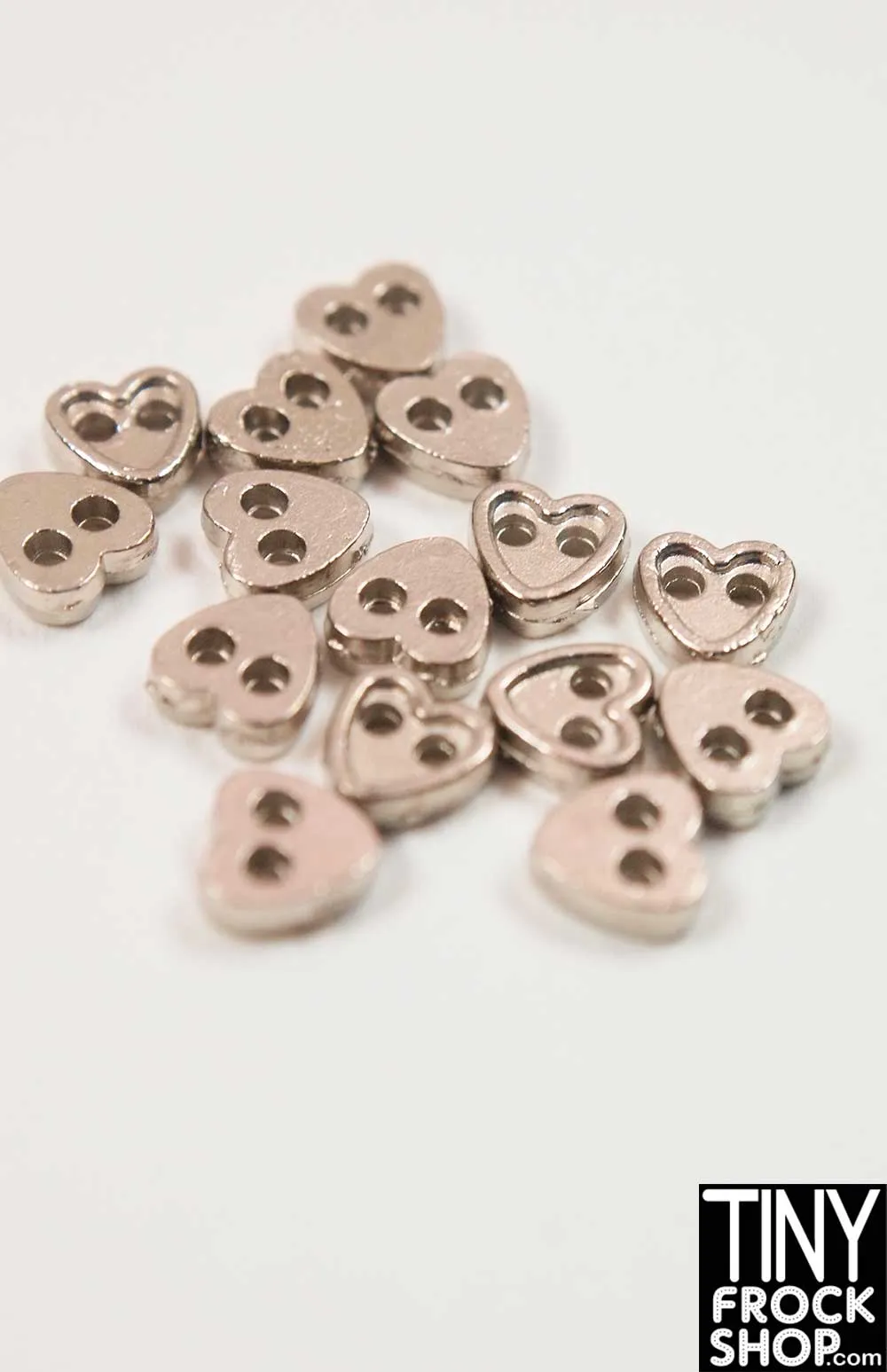 4mm 12" Fashion Doll Super Mini Metal 2 Hole Heart Buttons - Pack of 10 Buttons