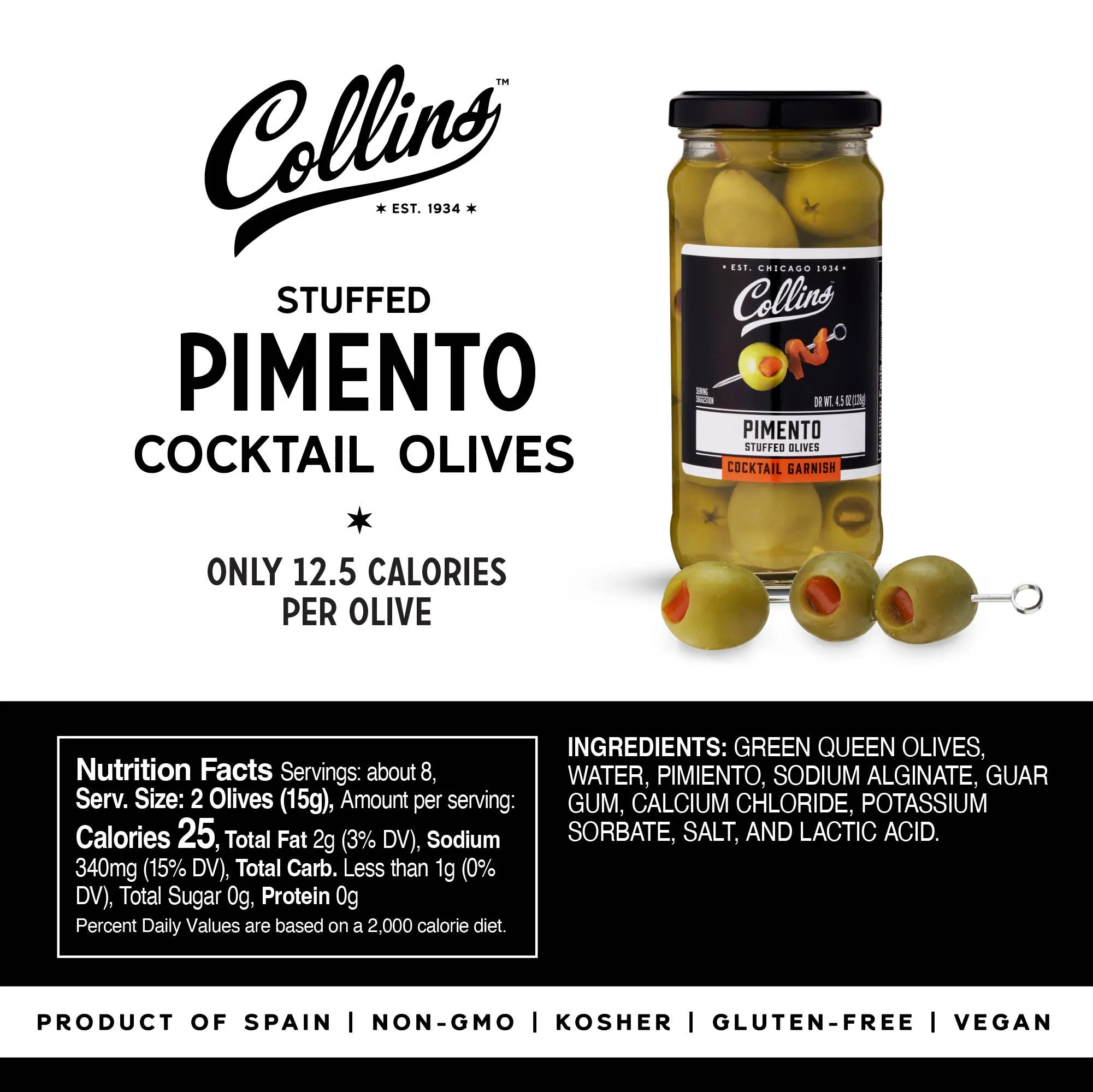 5 oz. Gourmet Martini Pimento Olives by Collins