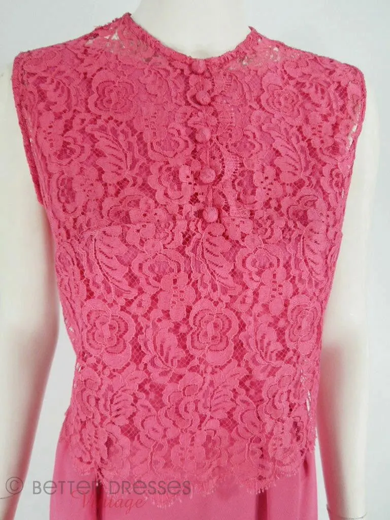 60s Fuchsia Pink Dress With Lace Overlay - sm, med