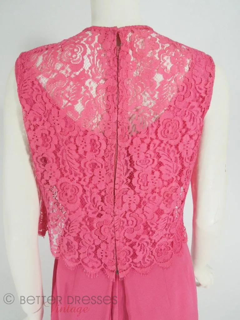 60s Fuchsia Pink Dress With Lace Overlay - sm, med