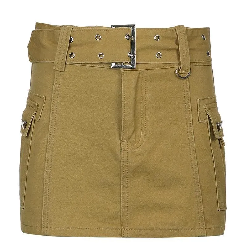 A line button cargo pocket denim mini skirt