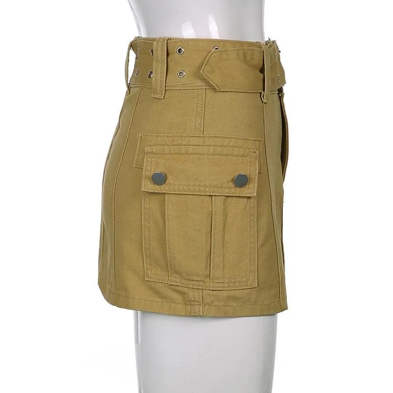 A line button cargo pocket denim mini skirt