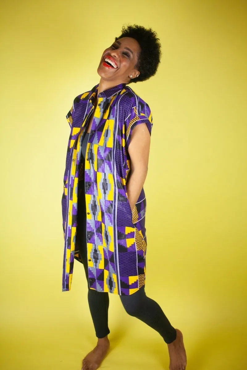 African Print Dress In Purple Kente