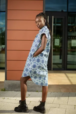 African Shirt Dress In Beautiful Blue Print