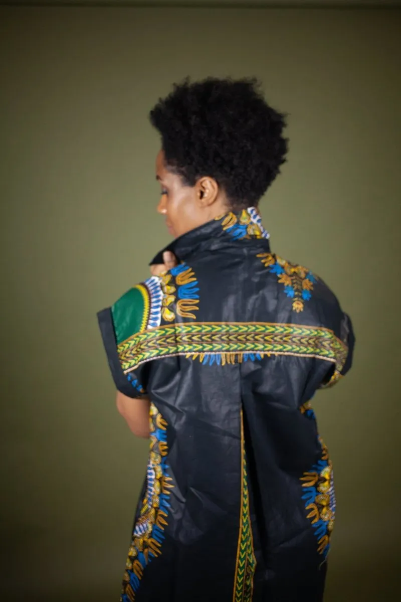 African Shirt Dress in Black Dashiki