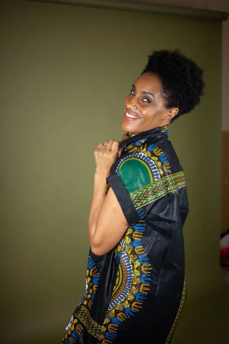 African Shirt Dress in Black Dashiki