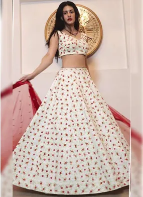 Alluring Off White Resham Tafetta Silk Lehenga Choli Set