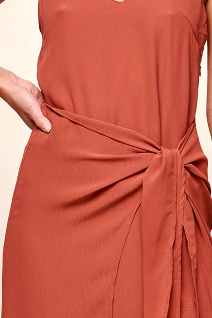 Allyson Waist Tie Slip Dress Rust