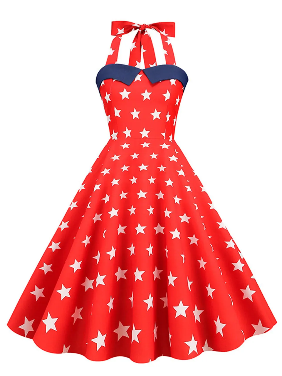 American Flag Stars Stripes Halter 1950S Vintage Dress