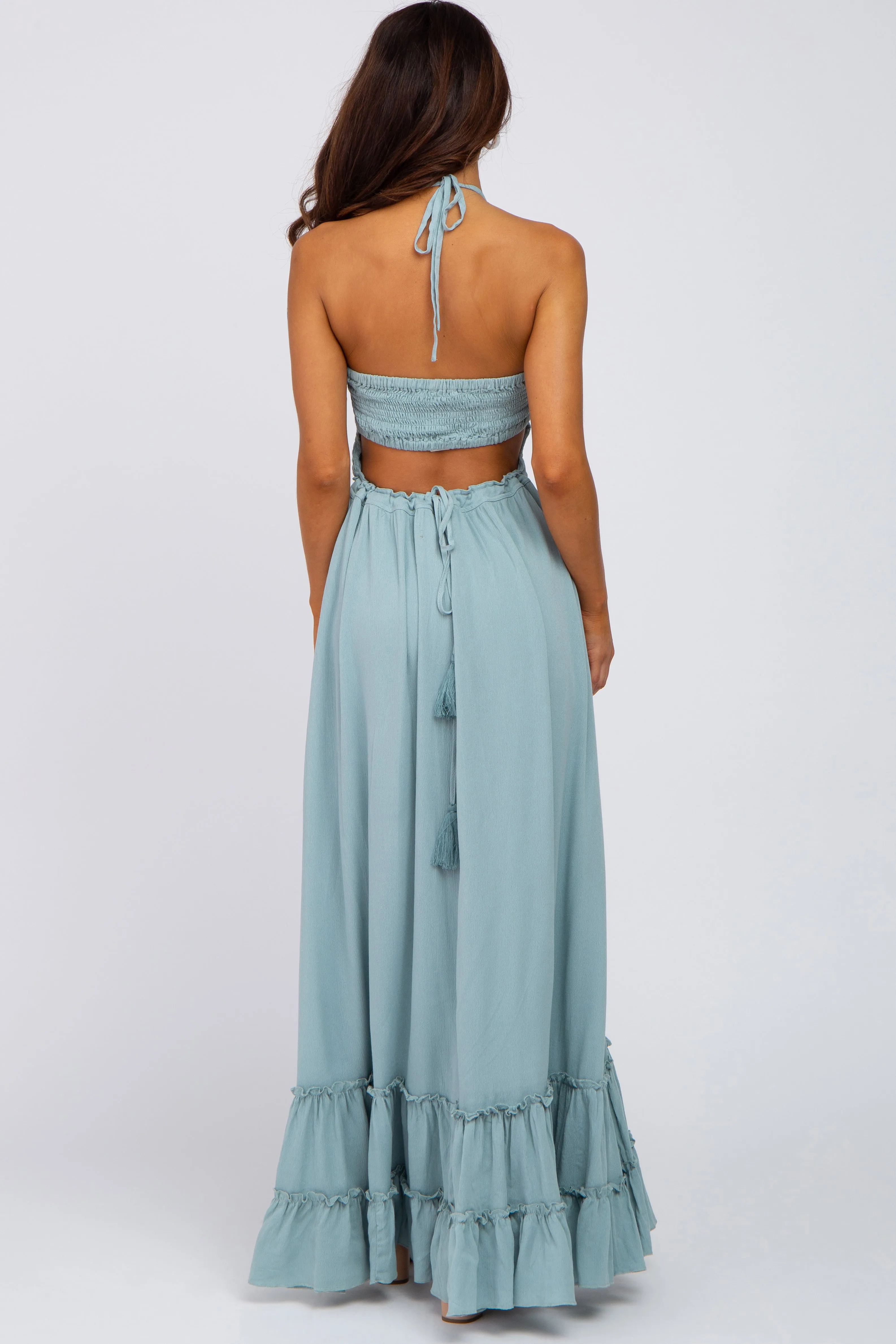 Aqua Halter Neck Cut Out Maxi Dress