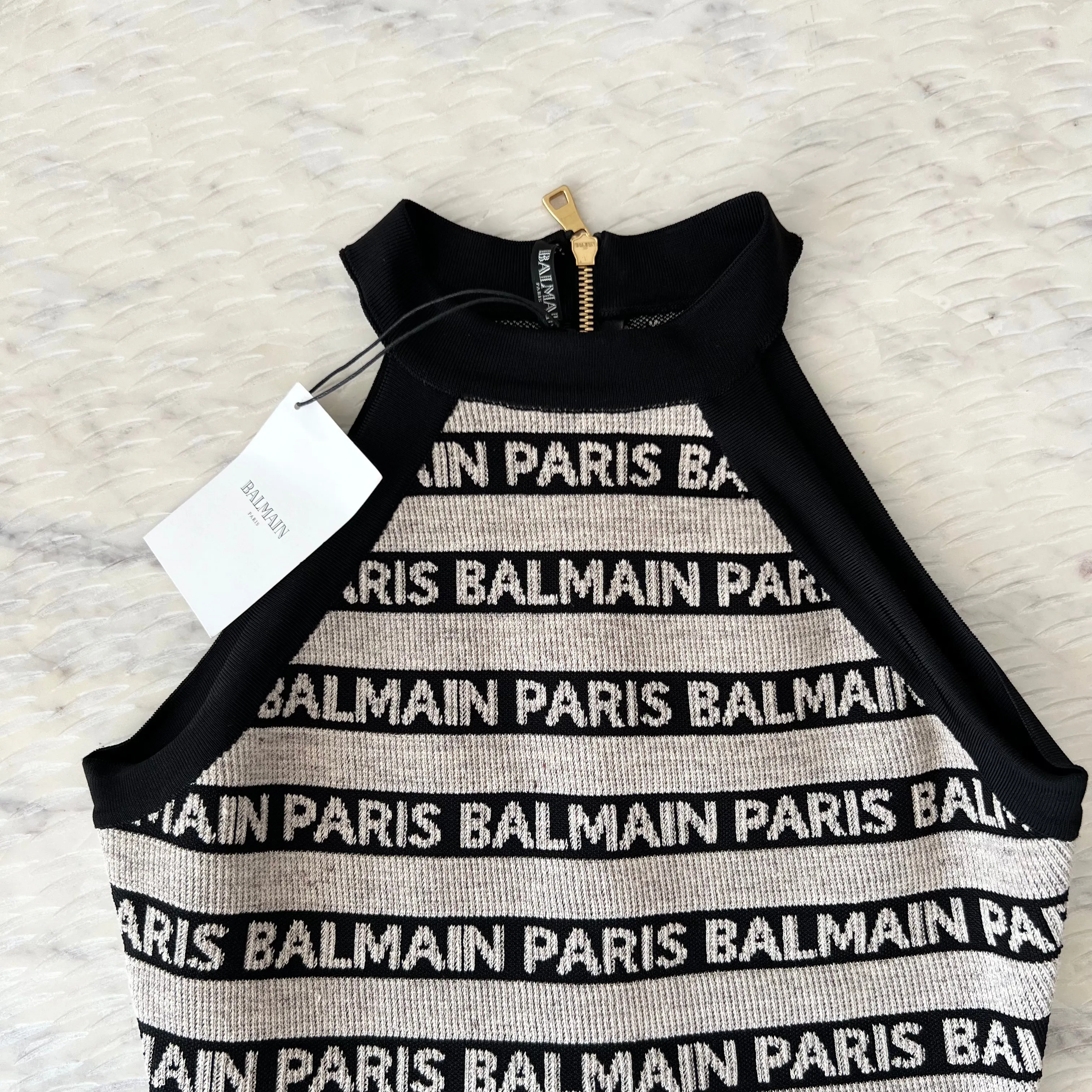 Balmain  Logo stripe sleeveless bandage dress