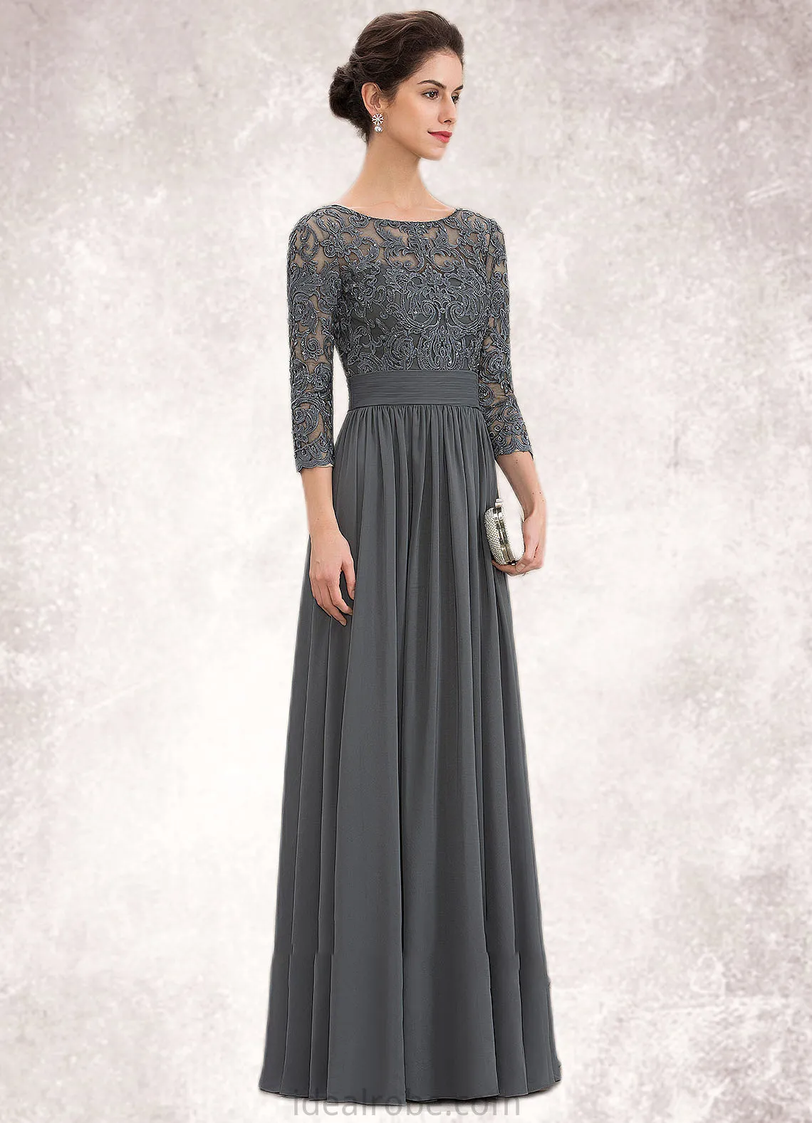 Belen A-Line Scoop Neck Floor-Length Chiffon Lace Mother of the Bride Dress With Ruffle Beading Sequins STK126P0014652