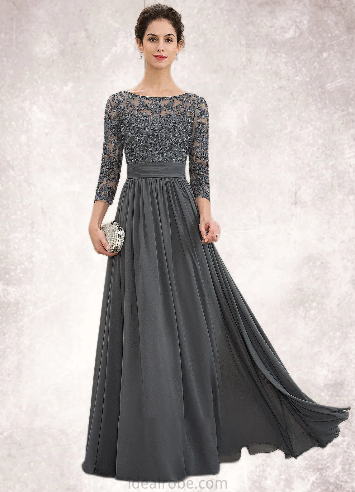 Belen A-Line Scoop Neck Floor-Length Chiffon Lace Mother of the Bride Dress With Ruffle Beading Sequins STK126P0014652