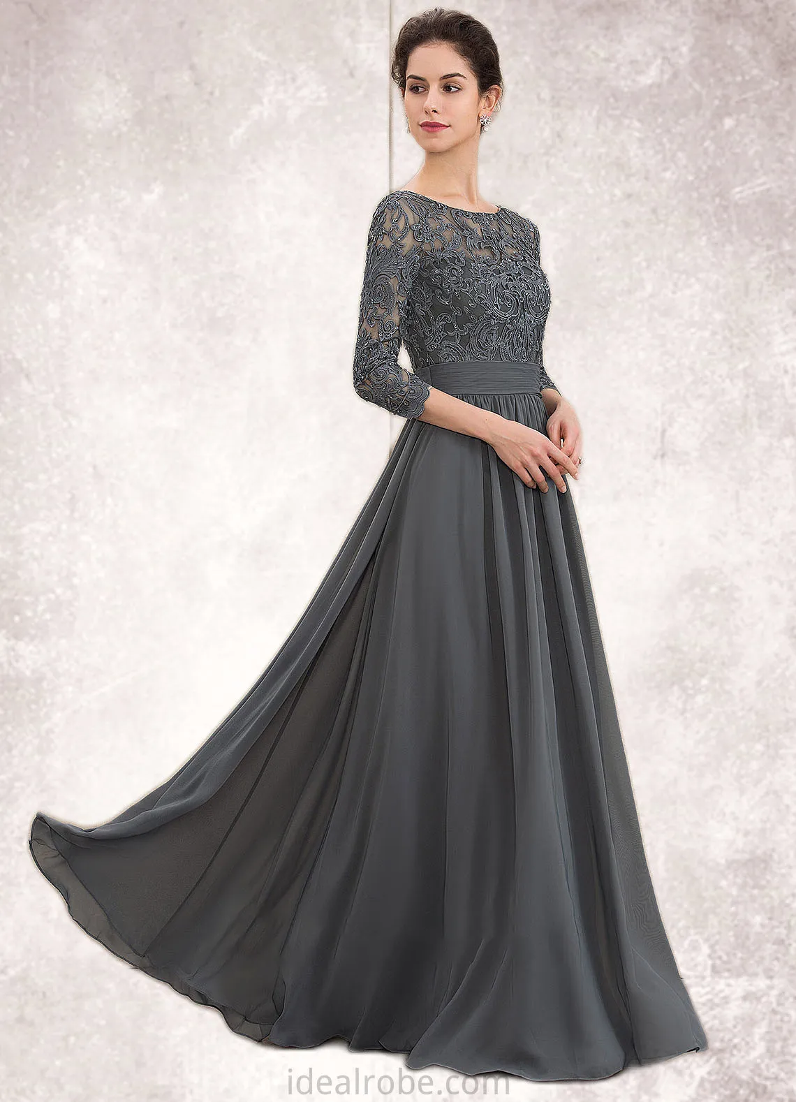 Belen A-Line Scoop Neck Floor-Length Chiffon Lace Mother of the Bride Dress With Ruffle Beading Sequins STK126P0014652