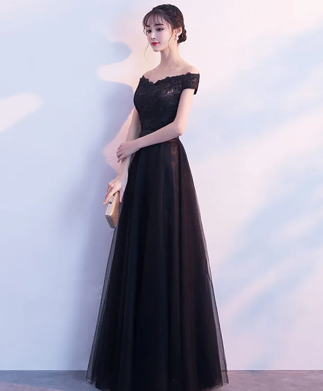 Black Lace Tulle Long Prom Dress, Lace Evening Dress