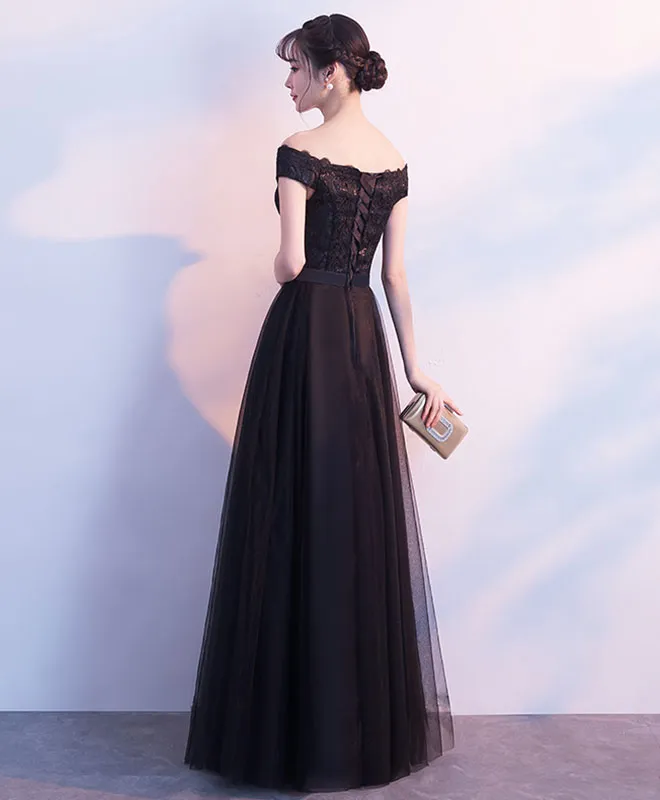 Black Lace Tulle Long Prom Dress, Lace Evening Dress