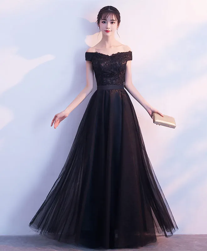 Black Lace Tulle Long Prom Dress, Lace Evening Dress