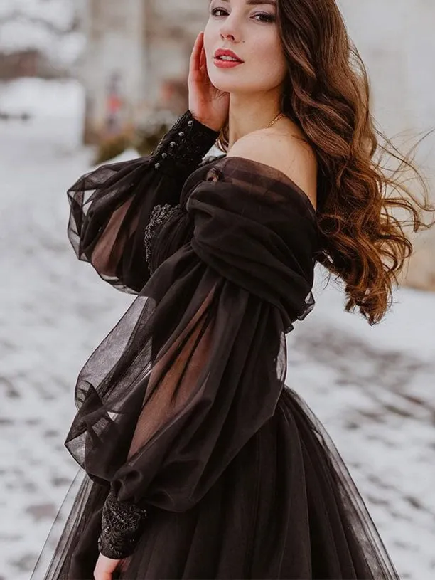 Black Long Sleeve Prom Dress FR010