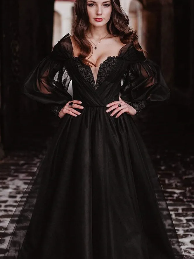 Black Long Sleeve Prom Dress FR010