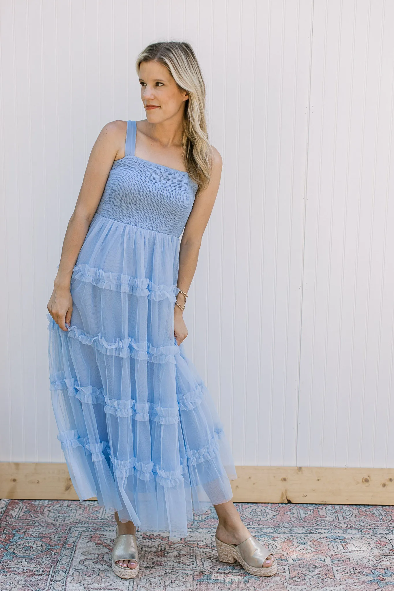 Blue Mesh Maxi Dress