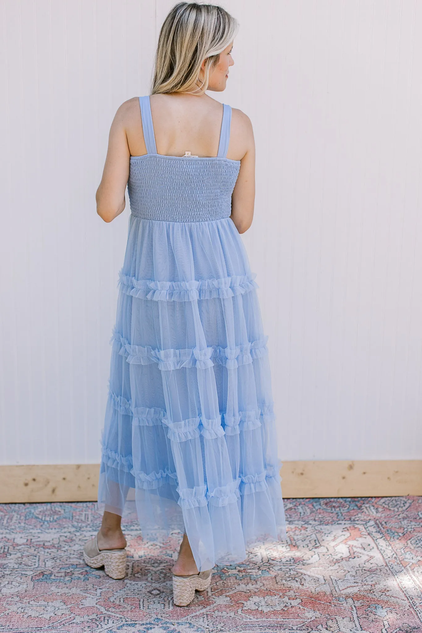 Blue Mesh Maxi Dress