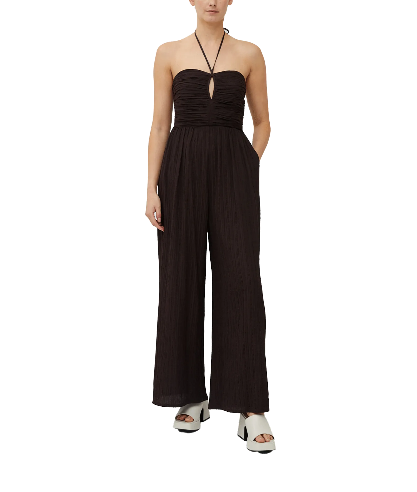 Bonny Pleated Strappy Halterneck Jumpsuit - Brown