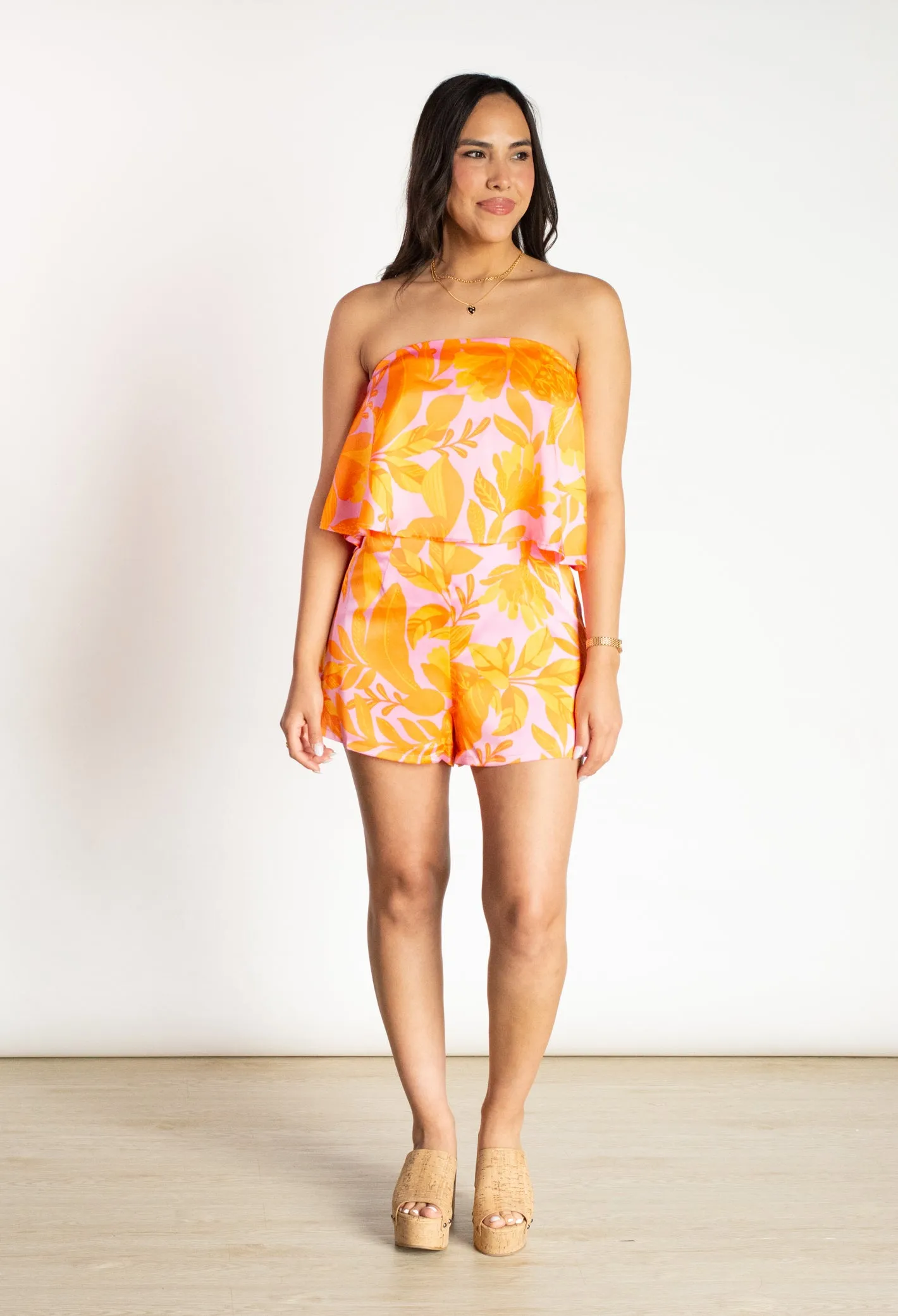 Bright Disposition Floral Strapless Romper