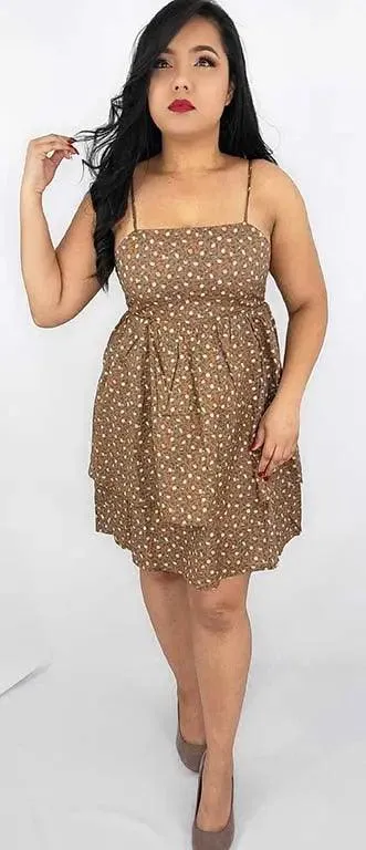 Brown Floral Mini Dress Open Back