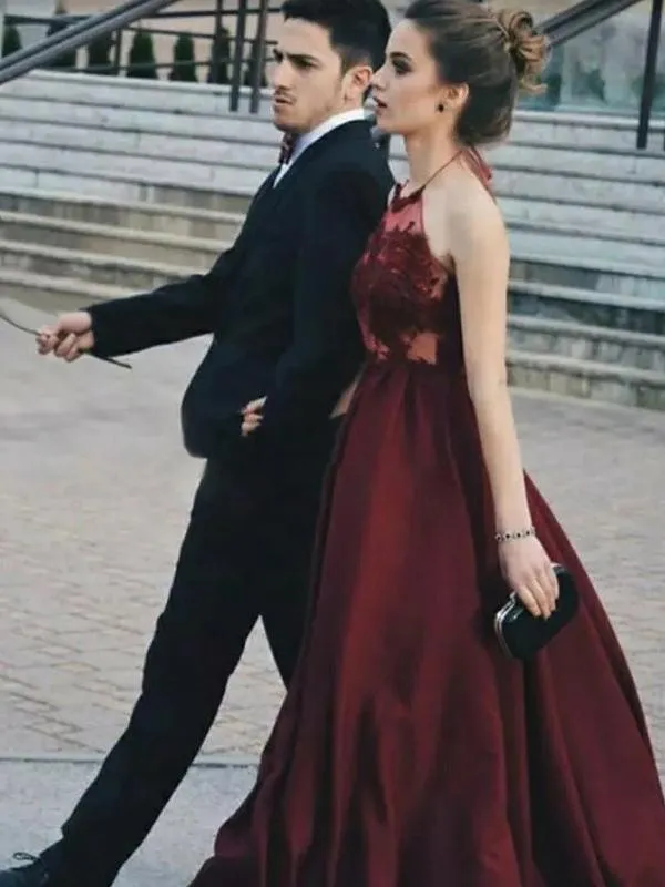 Burgundy Lace Prom Dress Cheap Long Prom Dress #ER007