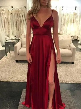 Burgundy Lace Prom Dress Cheap Long Prom Dress #ER008