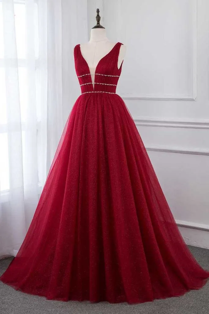 Burgundy Prom Dress , Formal Dress, Evening Dress, Pageant Dance Dresses, School Party Gown, PC0728