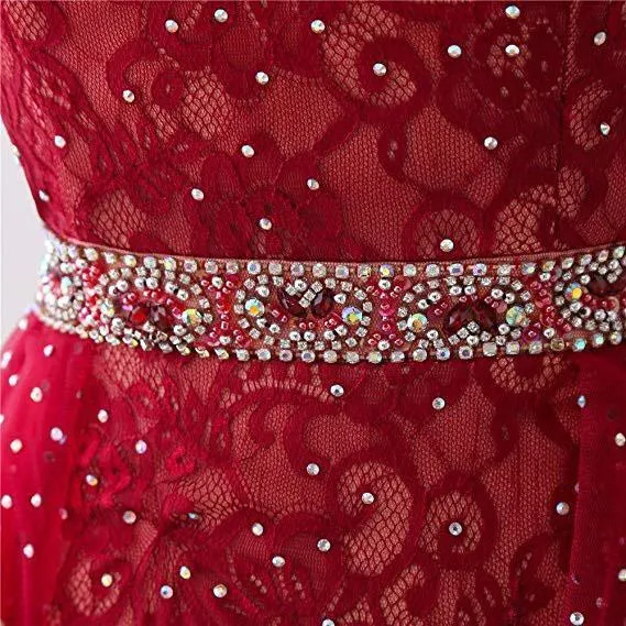 Burgundy Short Lace Beaded Halter Backless Evening Prom Dresses Homecoming Dresses