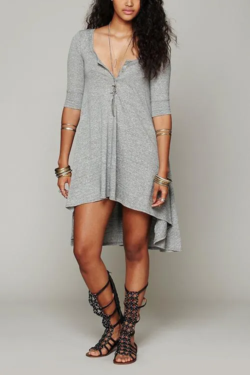 Button High Low T Shirt Dress