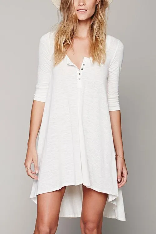 Button High Low T Shirt Dress