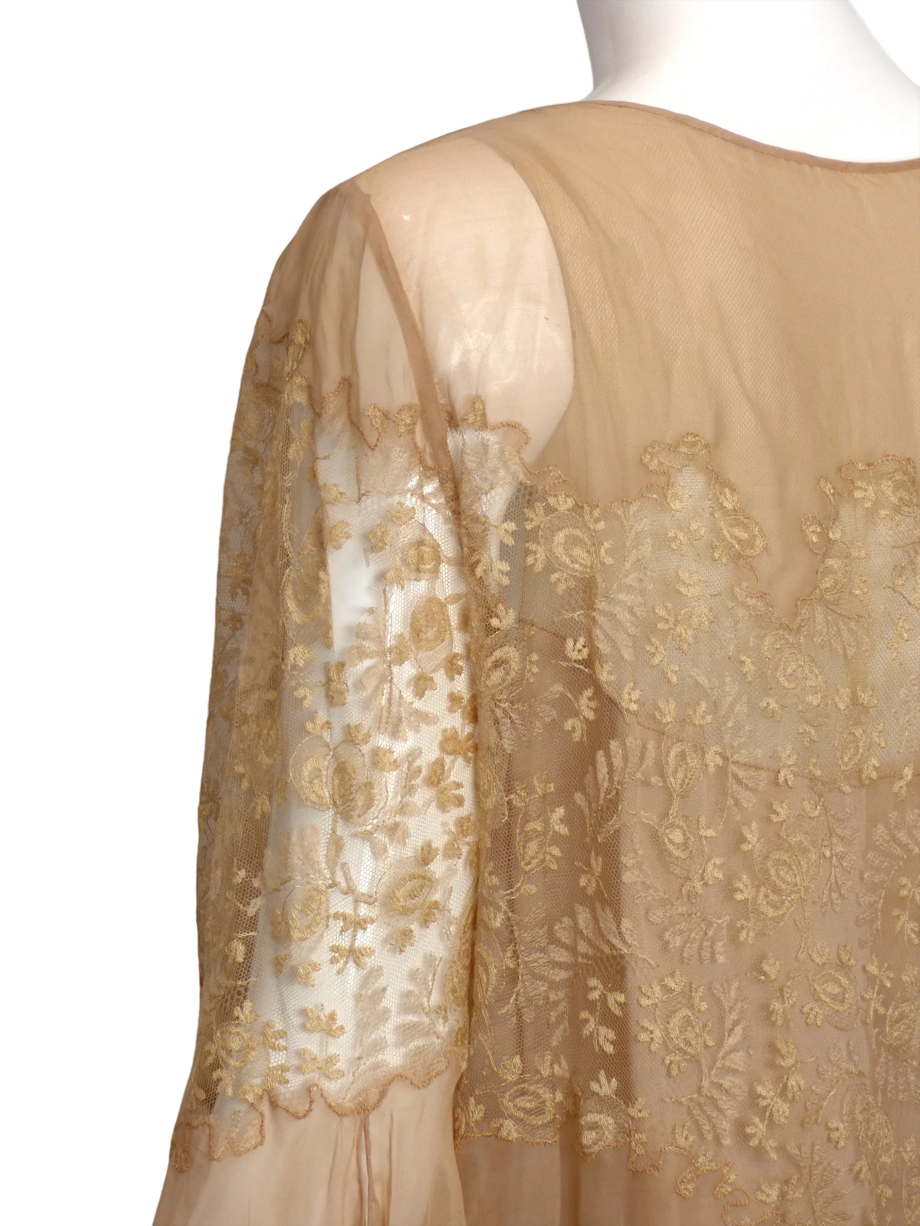 c.1930 Beige Lace & Chiffon Dress, Size-14