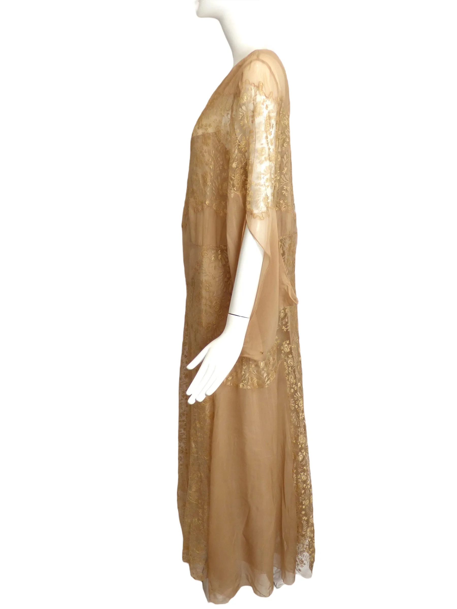 c.1930 Beige Lace & Chiffon Dress, Size-14