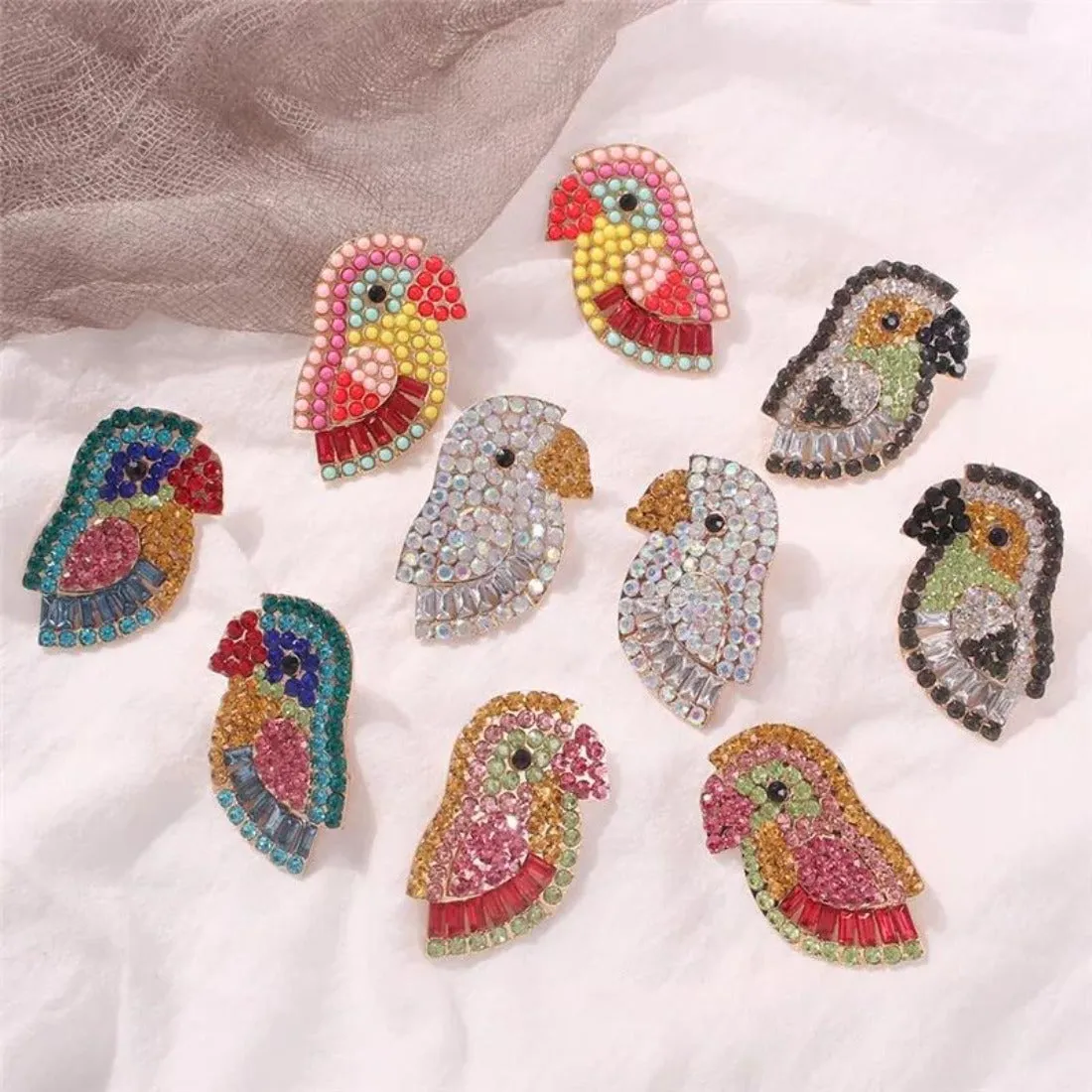 Colorful Crystal Bird Statement Party Earrings - 3 Styles