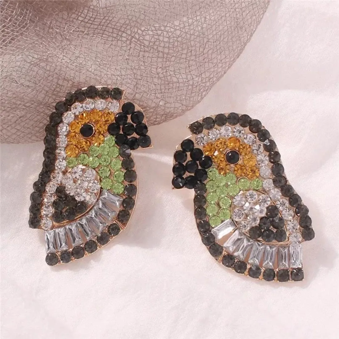 Colorful Crystal Bird Statement Party Earrings - 3 Styles