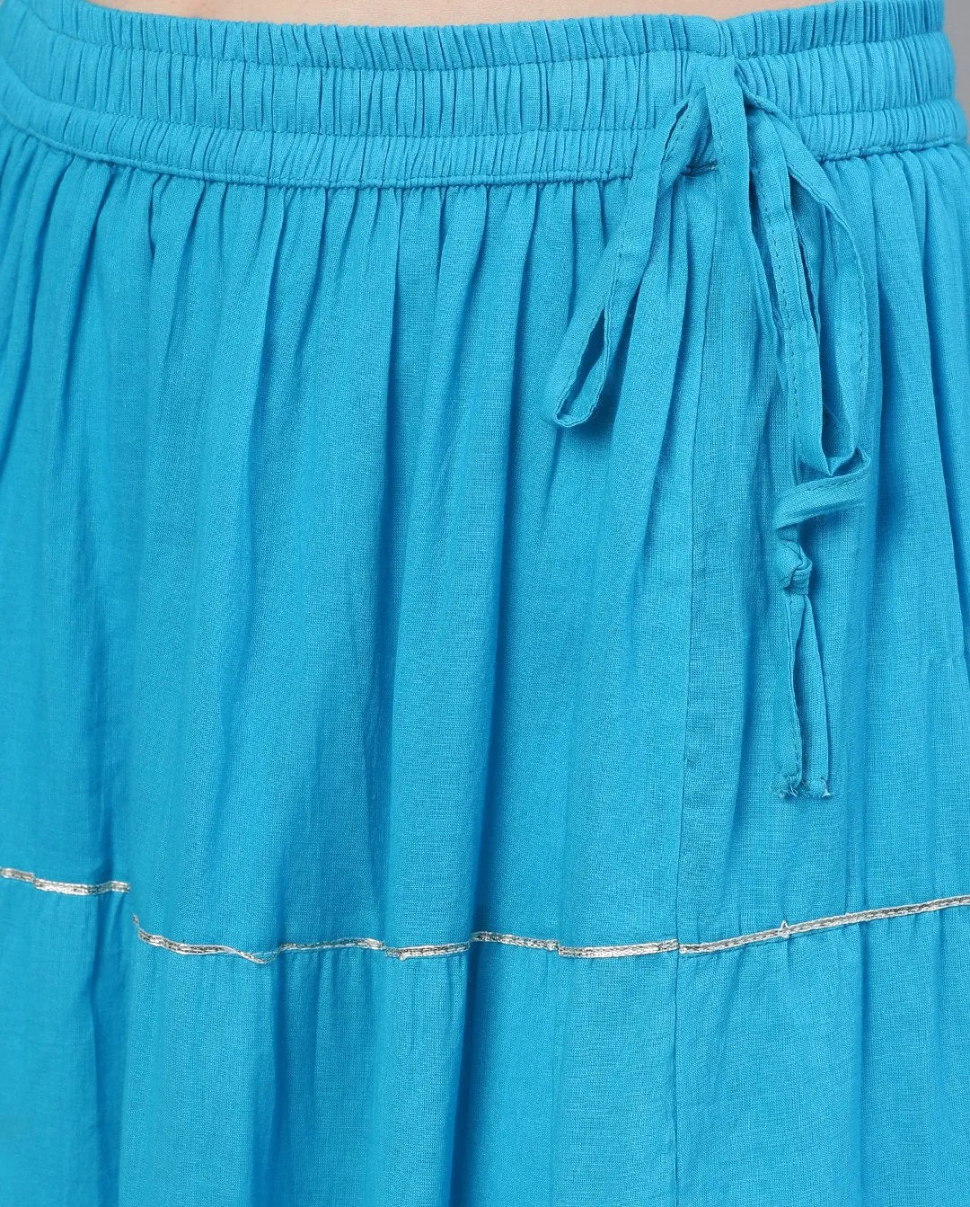 Cyan Blue Leheriya Kurta-Skirt Set