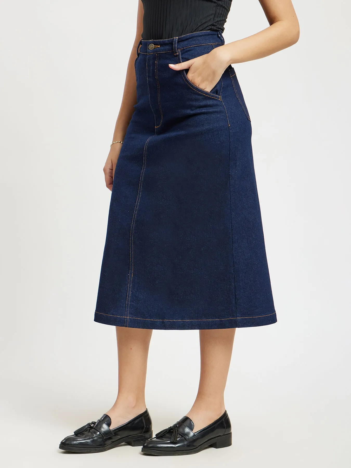 Denim A-Line Skirt - Navy Blue