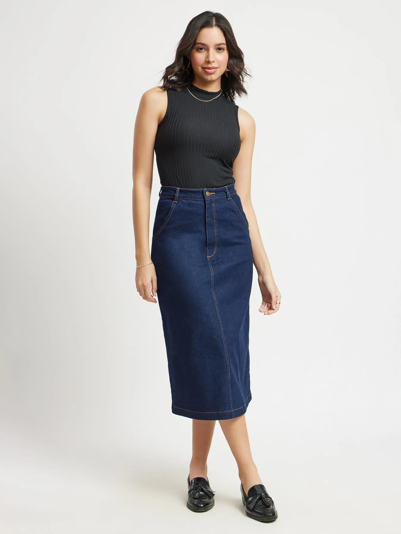 Denim A-Line Skirt - Navy Blue