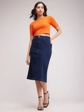 Denim A-Line Skirt - Navy Blue