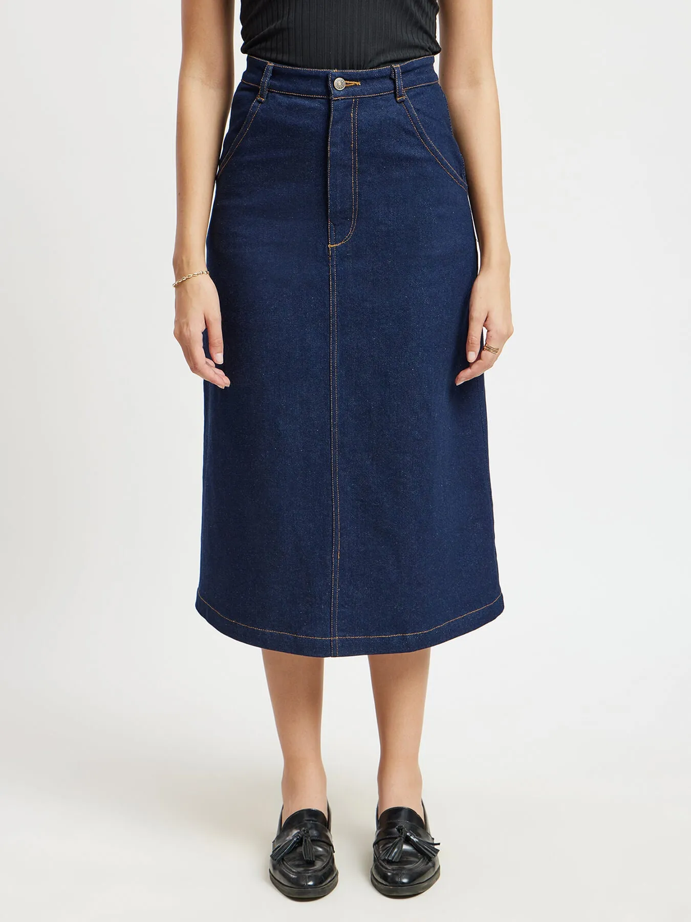 Denim A-Line Skirt - Navy Blue