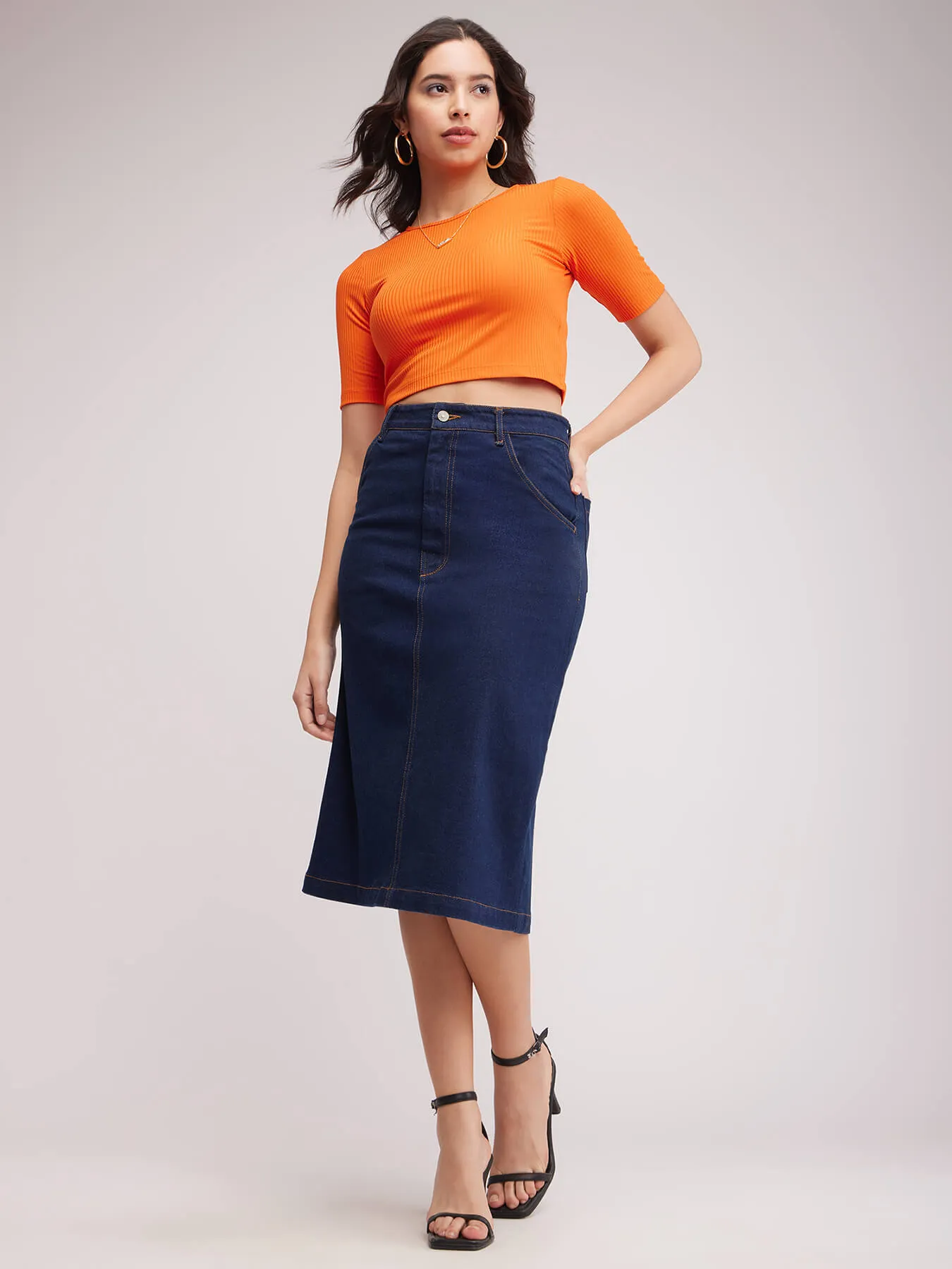 Denim A-Line Skirt - Navy Blue