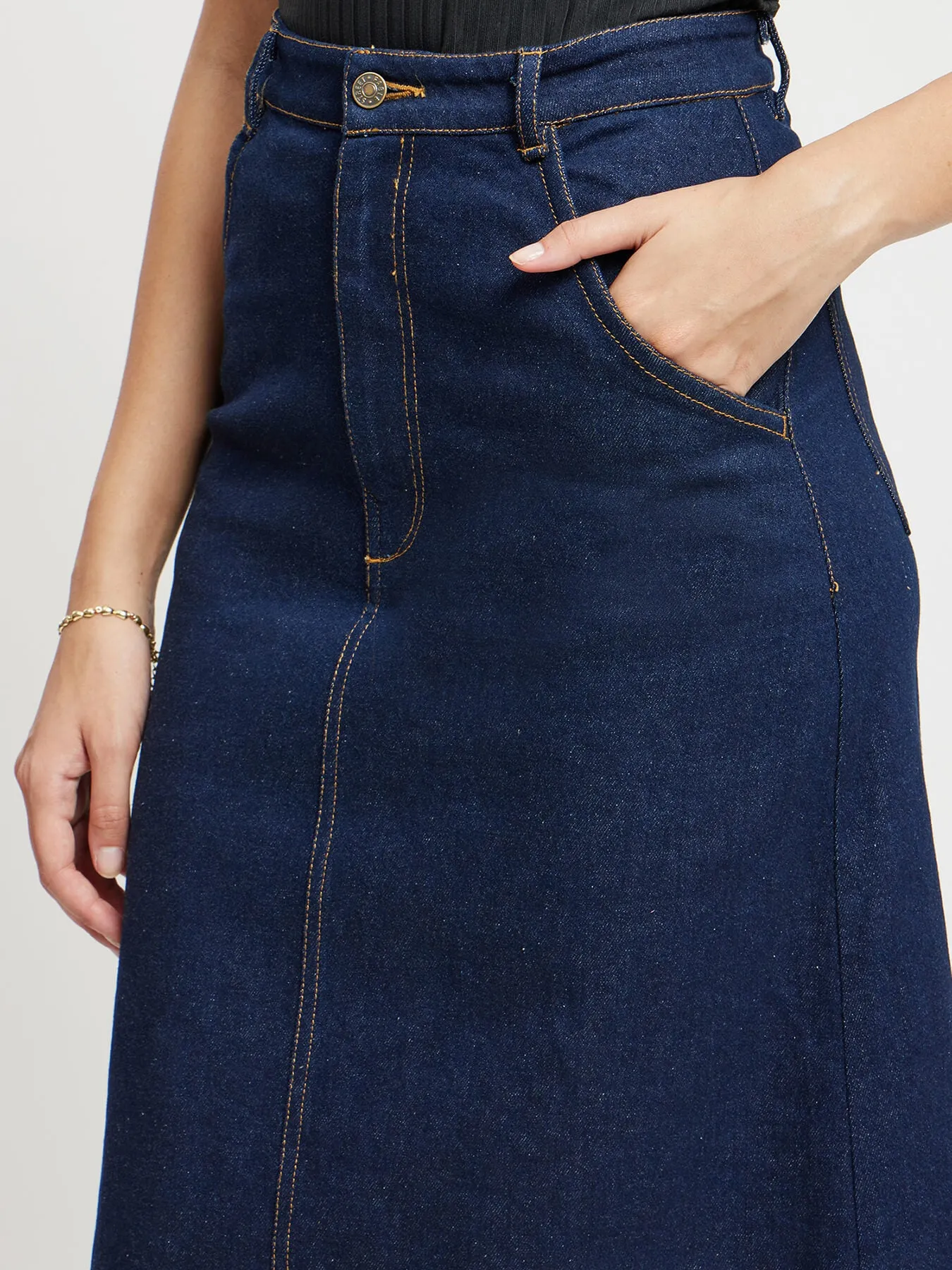 Denim A-Line Skirt - Navy Blue