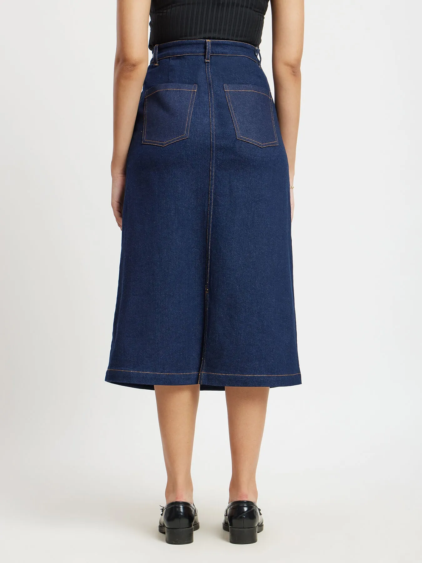 Denim A-Line Skirt - Navy Blue